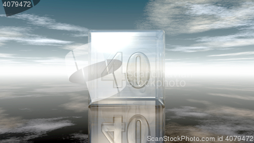 Image of number forty in glass cube under cloudy sky - 3d rendering