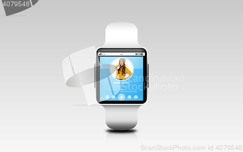 Image of close up of smart watch with music