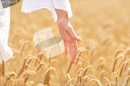 Image of close up of woman hand in cereal field