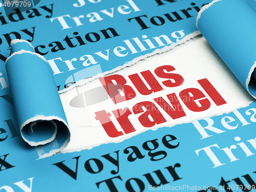 Image of Tourism concept: red text Bus Travel under the piece of  torn paper