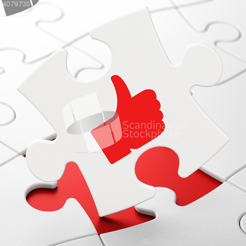 Image of Social media concept: Thumb Up on puzzle background