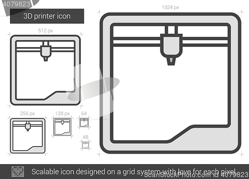 Image of Three D printer line icon.