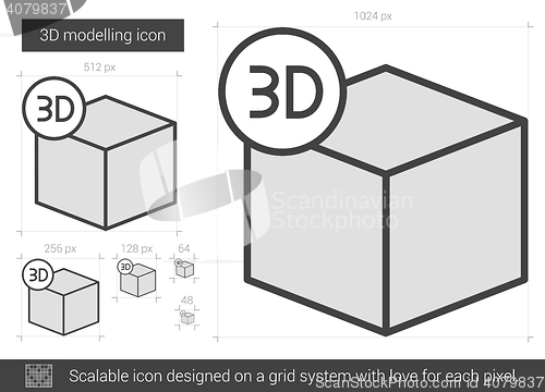 Image of Three D modelling line icon.