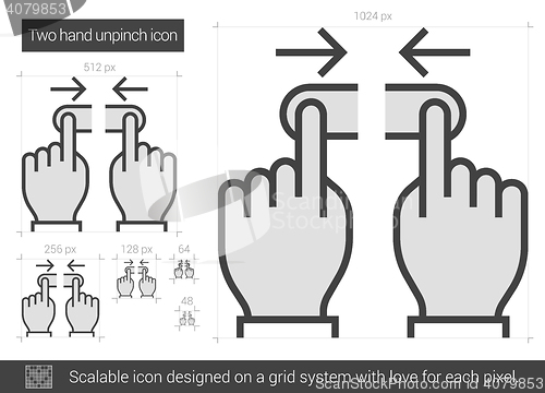 Image of Two hand unpinch line icon.