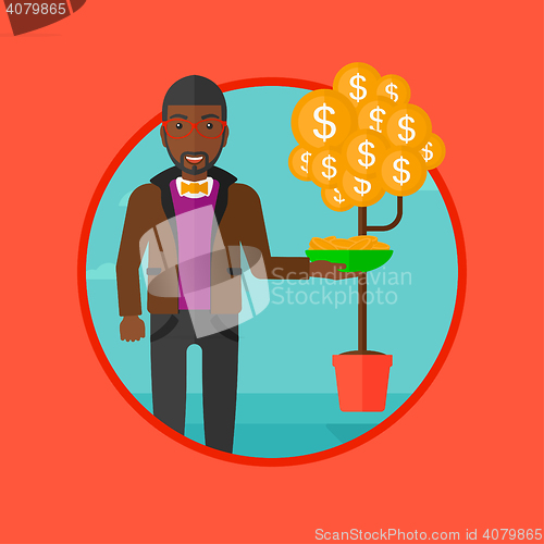Image of Man catching dollar coins vector illustration.