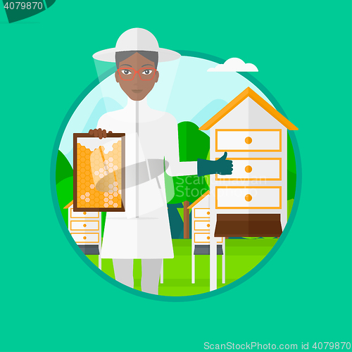 Image of Bee-keeper at apiary vector illustration.