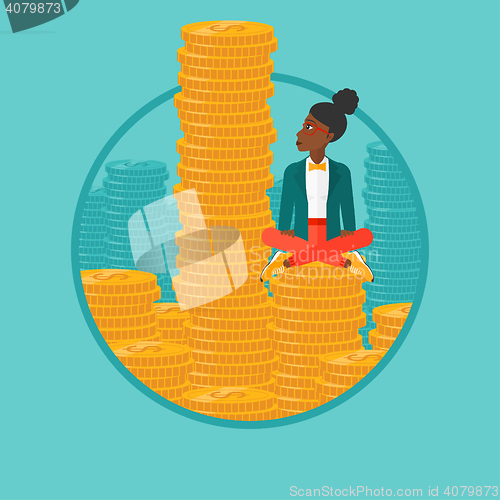 Image of Business woman sitting on gold vector illustration