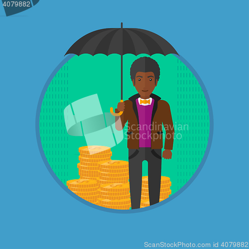 Image of Man with umbrella protecting money.