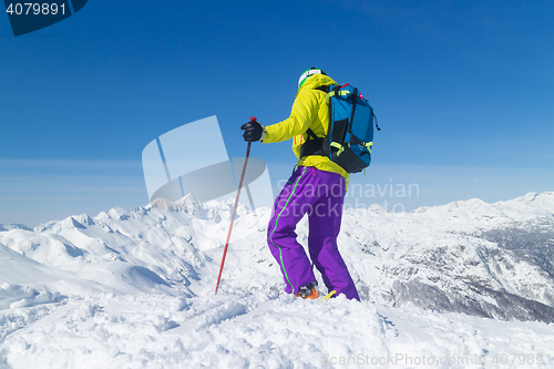 Image of Freeride skier on the top of the mountain.