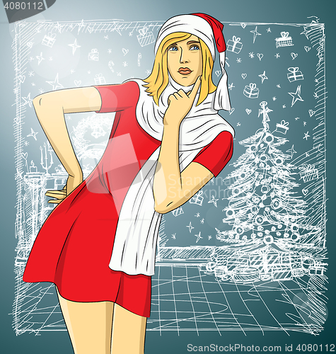 Image of Vector Woman Waiting For Christmas