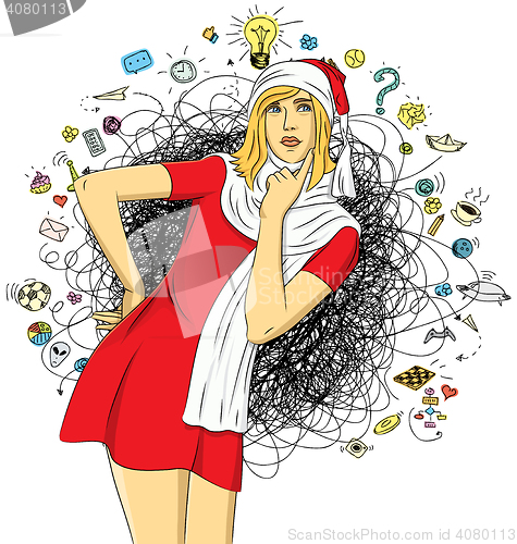 Image of Vector Woman Waiting For Christmas