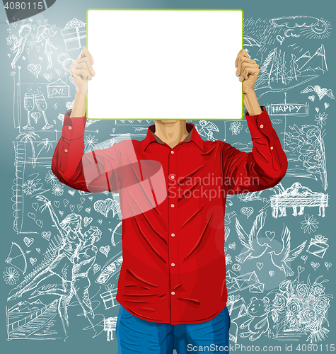 Image of Man With Write Board Against Love Background