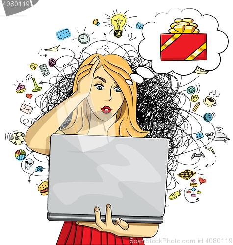 Image of Vector woman buy Christmas gifts online