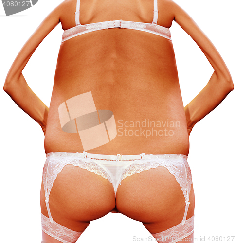 Image of back of fatty woman in white panties