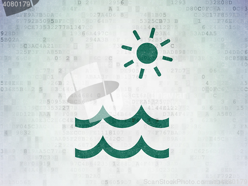 Image of Tourism concept: Beach on Digital Data Paper background