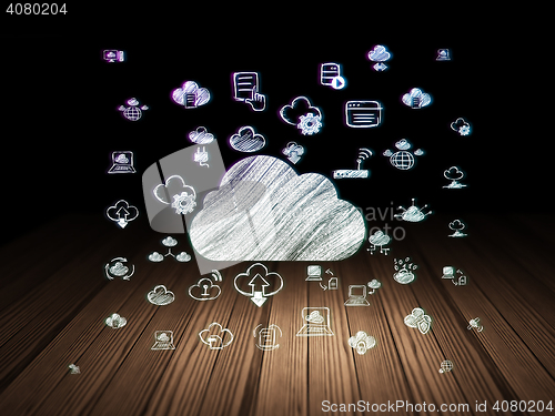 Image of Cloud networking concept: Cloud in grunge dark room