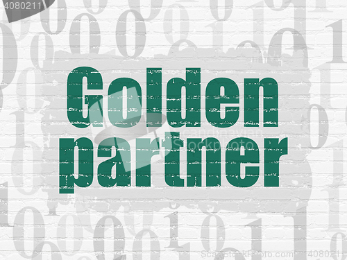 Image of Finance concept: Golden Partner on wall background