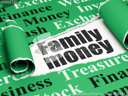 Image of Money concept: black text Family Money under the piece of  torn paper