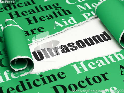 Image of Medicine concept: black text Ultrasound under the piece of  torn paper