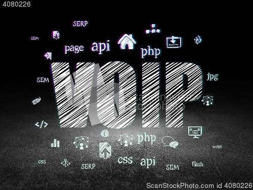 Image of Web design concept: VOIP in grunge dark room