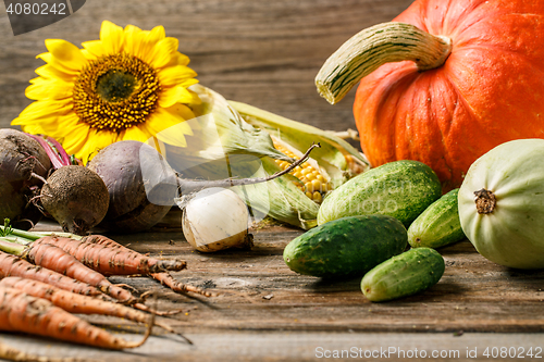 Image of Vegetables on vintage wood background