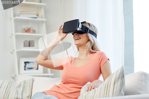 Image of woman in virtual reality headset or 3d glasses