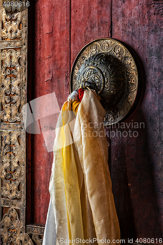 Image of Door handle of gates in Thiksey gompa, Ladakh, India