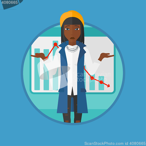 Image of Woman with decreasing chart vector illustration.