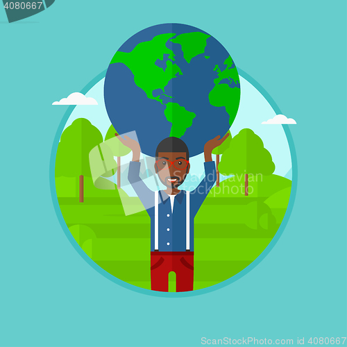 Image of Businessman holding globe vector illustration.