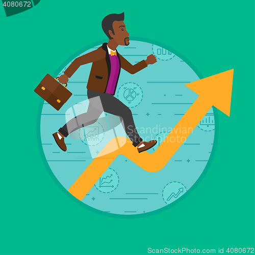 Image of Man running on growth graph vector illustration.