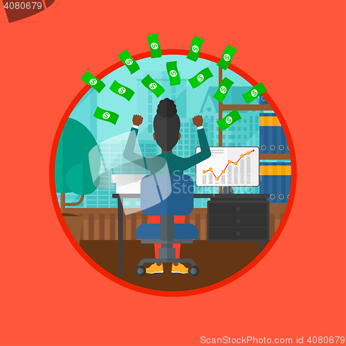 Image of Successful business woman under money rain.