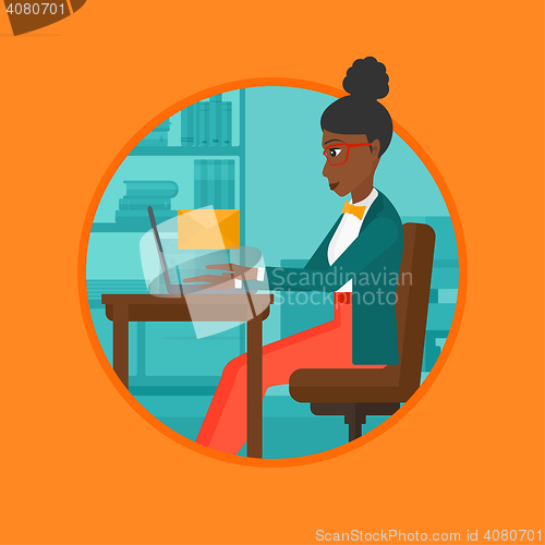 Image of Business woman receiving or sending email.