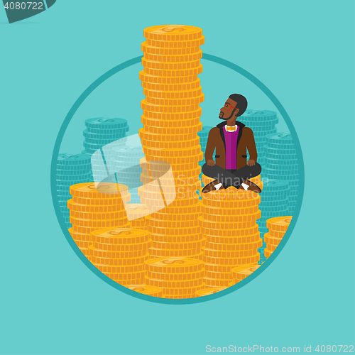 Image of Businessman sitting on gold vector illustration.