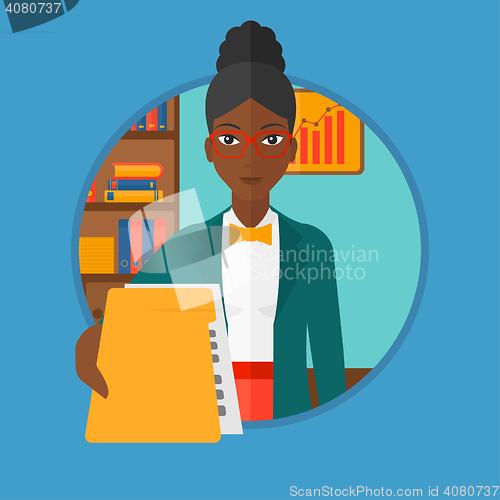 Image of Woman giving resume vector illustration.