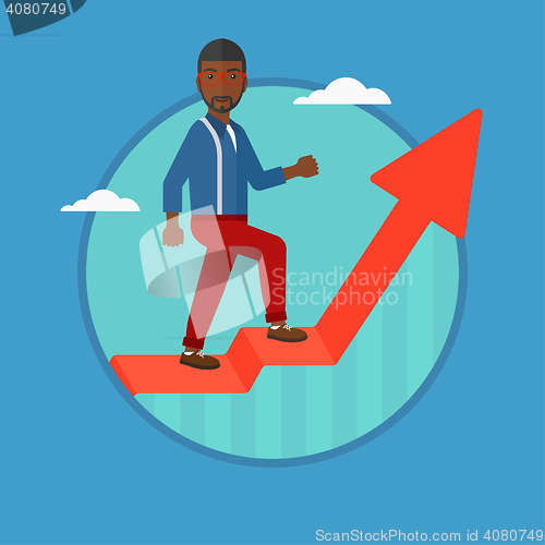 Image of Man standing on uprising chart vector illustration