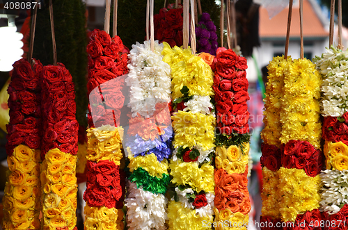 Image of Flower stall selling garlands for temple offerings