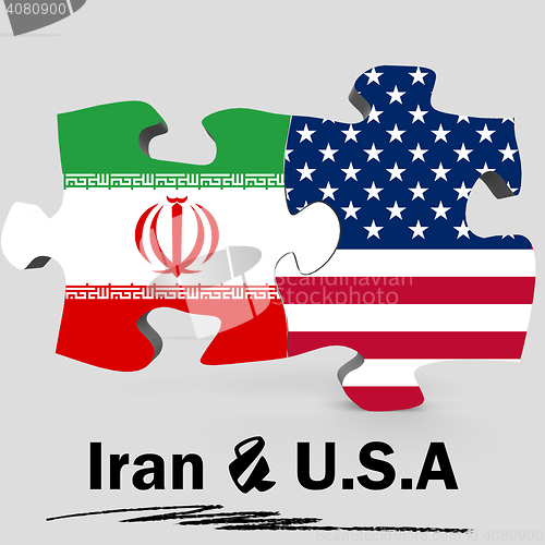 Image of USA and Iran flags in puzzle 