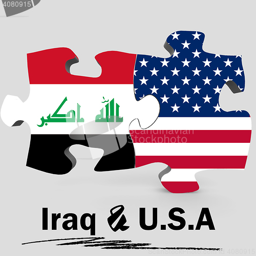 Image of USA and Iraq flags in puzzle 