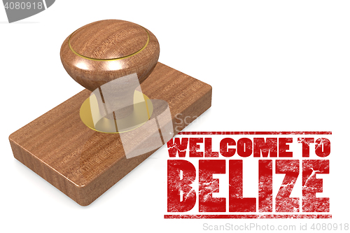 Image of Red rubber stamp with welcome to Belize