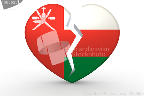 Image of Broken white heart shape with Oman flag