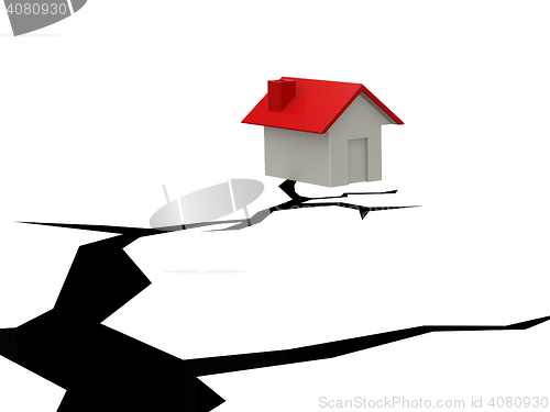 Image of House and a crack hole on white