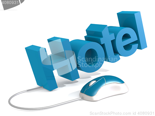 Image of Hotel word with blue mouse