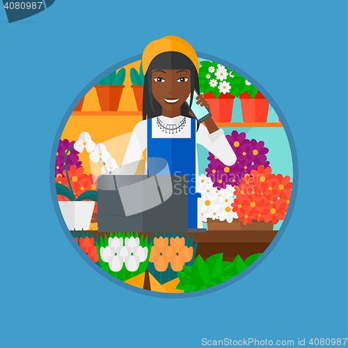 Image of Florist at flower shop vector illustration.