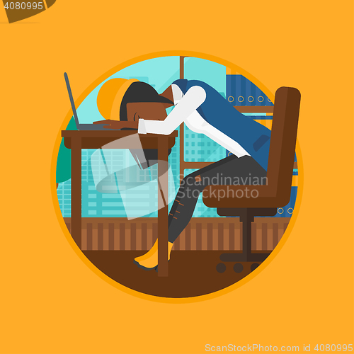 Image of Woman sleeping on workplace vector illustration.