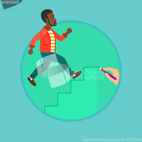 Image of Businessman running upstairs vector illustration.