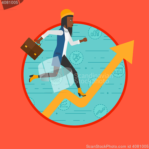 Image of Woman running on growth graph vector illustration