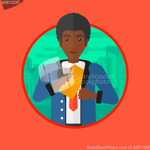 Image of Man putting envelope in pocket vector illustration