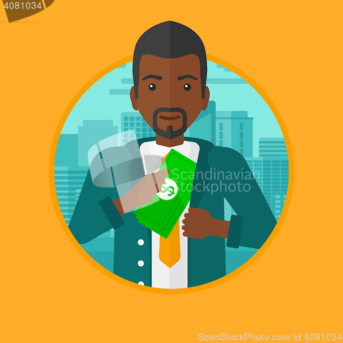 Image of Man putting money in pocket vector illustration.