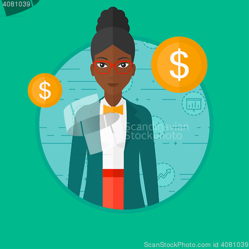 Image of Successful business woman with dollar coin.