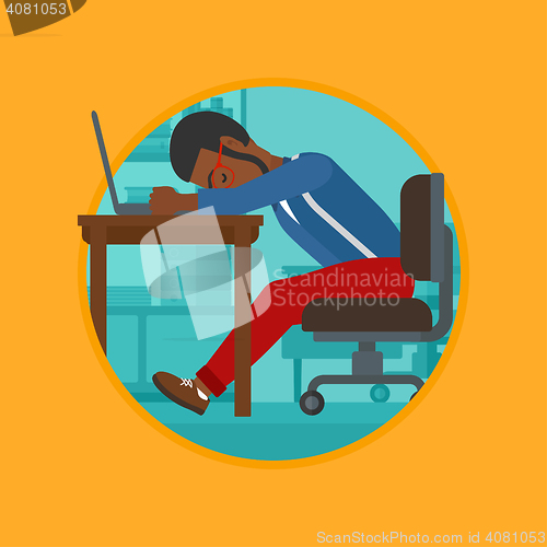 Image of Man sleeping on workplace vector illustration.